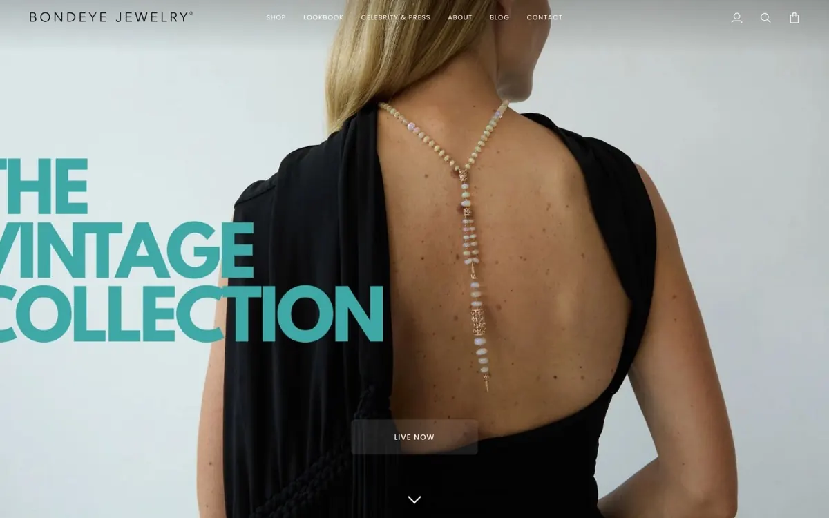 Bondeye Jewelry website homepage, built by Chapter Two Creative